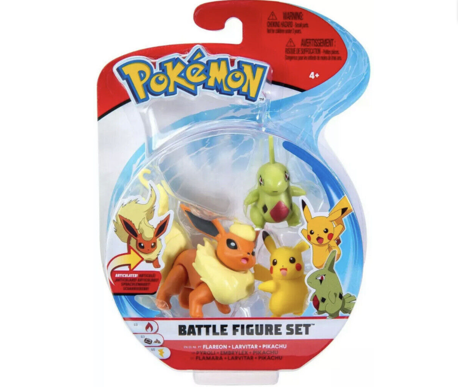 Pokémon-Kampffiguren-Set – Flareon & Larvitar & Pikachu