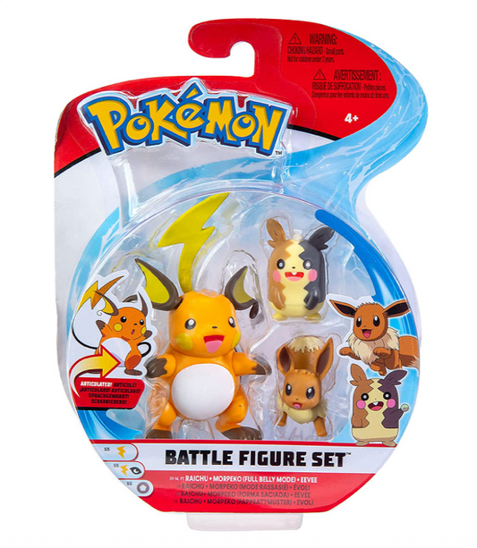 Ensemble de figurines de combat Pokémon - Raichu, Morpeko et Évoli